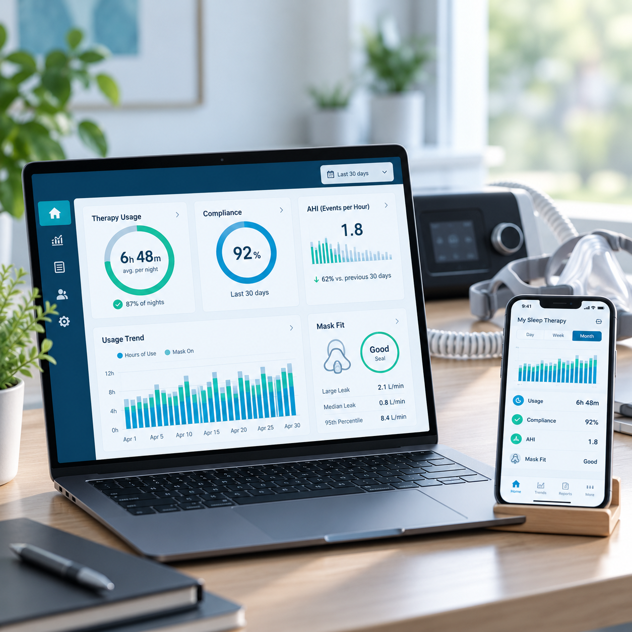 CPAP compliance monitoring and therapy support