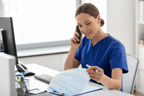 Healthcare professional using computer for ePrescribe